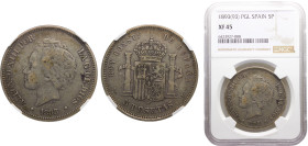Spain Kingdom Alfonso XIII 5 Pesetas 1893 *18-93 PGL Madrid mint 2nd portrait Silver NGC XF45 KM# 700
