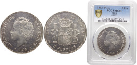 Spain Kingdom Alfonso XIII 5 Pesetas 1893 *18-93 PGL Madrid mint 2nd portrait Silver PCGS MS64 KM# 700
