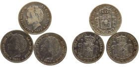 Spain Kingdom Alfonso XIII 50 Centimos 1894 *18-94 PGV Madrid mint 3 Lots, 2nd portrait Silver XF KM# 703