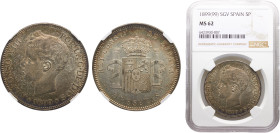 Spain Kingdom Alfonso XIII 5 Pesetas 1899 *18-99 SGV Madrid mint 3rd portrait Silver NGC MS62 KM# 707
