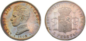 Spain Kingdom Alfonso XIII 2 Pesetas 1905 *19-05 SMV Madrid mint 4th portrait Silver UNC 10g KM# 725
