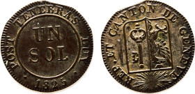 Switzerland Swiss cantons Canton of Zürich 1 Sol 1825 Mint Error Curved Clips Billon AU 1g KM# 120