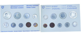 Switzerland Federal State 1/2/5/10/20 Rappen, ½/1/2/5 Francs 1970 9 Coins Set Copper-nickel BU
