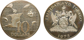 Trinidad and Tobago British colony Elizabeth II 10 Dollars 1973 FM The Franklin mint(Mintage 24000) Silver PF 34.7g KM# 24a