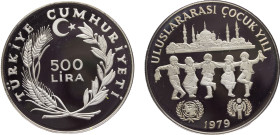Turkey Republic 500 Lira 1979 (Mintage 10920) International Year of the Child Silver PF 23g KM# 931