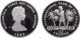 Turks and Caicos Islands British colony Elizabeth II 10 Crowns 1982 (Mintage 7928) International Year of the Child Silver PF 23g KM# 55