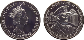 Turks and Caicos Islands British colony Elizabeth II 20 Crowns 1994 50th Anniversary of D-Day Silver PF 31.2g KM# 221