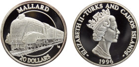 Turks and Caicos Islands British colony Elizabeth II 20 Dollars 1996 Mallard Silver PF 31.4g KM# 157