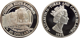 Turks and Caicos Islands British colony Elizabeth II 20 Dollars 1996 Chinese State Railways Class RM Silver PF 31.4g KM# 172