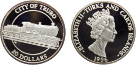 Turks and Caicos Islands British colony Elizabeth II 20 Dollars 1996 (Mintage 20000) City of Truro Silver PF 31.4g KM# 145