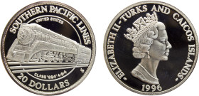 Turks and Caicos Islands British colony Elizabeth II 20 Dollars 1996 (Mintage 20000) Southern Pacific Lines Class GS4 Silver PF 31.4g KM# 163
