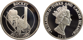 Turks and Caicos Islands British colony Elizabeth II 20 Dollars 1996 (Mintage 20000) Rocket Silver PF 31.4g KM# 151
