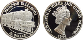 Turks and Caicos Islands British colony Elizabeth II 20 Dollars 1996 (Mintage 20000) Princess Elizabeth Silver PF 31.4g KM# 160