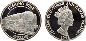 Turks and Caicos Islands British colony Elizabeth II 20 Dollars 1996 (Mintage 20000) Evening Star Silver PF 31.4g KM# 154