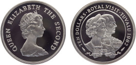Tuvalu Constitutional Monarchy Within The Commonwealth Elizabeth II 10 Dollars 1982 (Mintage 2500) Royal Visit 1982 Silver PF 35.3g KM# 15a