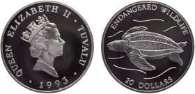 Tuvalu Constitutional Monarchy Within The Commonwealth Elizabeth II 20 Dollars 1993 (Mintage 10000) Conservation, Endangered Wildlife, Leatherback Tur...
