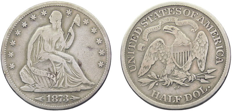 United States Federal republic ½ Dollar 1873 CC Carson City mint "Seated Liberty...