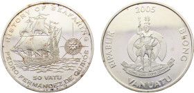 Vanuatu Republic 50 Vatu 2005 Pedro Fernandez de Quiros Silver PF 28.3g KM# 38