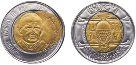 Vatican City City State John Paul II 500 Lire 1993//XV R Rome mint Mint Error Elongated Center Bimetallic UNC 6.7g KM# 249