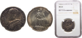 Vatican City City State Pius XI 10 Lire 1930//IX Silver NGC MS64 KM# 8