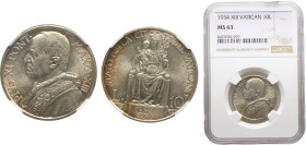 Vatican City City State Pius XI 10 Lire 1934//XIII Silver NGC MS63 KM# 8