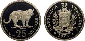 Venezuela Fourth Republic 25 Bolivares 1975 Royal mint(Mintage 8217) Conservation,Preservation of Fauna, Jaguar Silver PF 29g Y# 46