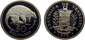 Venezuela Fourth Republic 50 Bolivares 1975 Royal mint(Mintage 8023) Conservation,Preservation of Fauna, Armadillo Silver PF 35.5g Y# 47