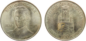 Venezuela Fourth Republic 100 Bolivares 1980 Royal mint 150 years of the death of the Liberator Simón Bolivar Silver BU 22.2g Y# 56