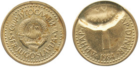 Yugoslavia Socialist Federal Republic 1 Dinar 1984 Mint Error Double Struck Nickel-brass UNC 3.6g KM# 86