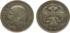 Yugoslavia Kingdom Aleksandar I 10 Dinara 1931 Paris mint Silver AU 7.1g KM# 10