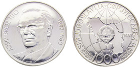 Yugoslavia Socialist Federal Republic 1000 Dinara 1980 ZM Zlatara Majdanpek Tito's Death Silver BU 26.2g KM# 78