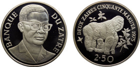 Zaire Republic 2½ Zaïres 1975 Royal mint(Mintage 6629) Conservation, Mountain gorillas Silver PF 29g KM# 9
