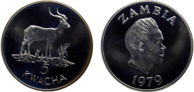 Zambia Republic 5 Kwacha 1979 Royal mint(Mintage 3407 ) Conservation,World Wildlife Fund, African Longhorn Silver PF 28.8g KM# 18a