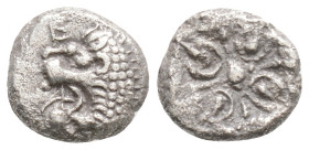 SATRAPS OF CARIA. Hekatomnos (Circa 395-353 BC). Obol.
Obv: E.
Forepart of lion right, head reverted.
Rev: Stellate pattern within incuse square.
SNG ...