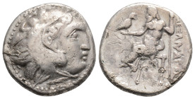 KINGS OF MACEDON. Alexander III 'the Great' (336-323 BC). Drachm.
Obv: Head of Herakles right, wearing lion skin.
Rev: AΛEΞANΔPOY.
Zeus seated left on...