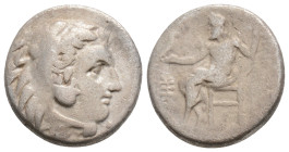 KINGS OF MACEDON. Alexander III 'the Great' (336-323 BC). Drachm. Sardeis.
Obv: Head of Herakles right, wearing lion skin.
Rev: AΛEΞANΔPOY.
Zeus seate...