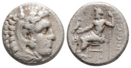 KINGS OF MACEDON. Alexander III 'the Great' (336-323 BC). Drachm. Miletos.
Obv: Head of Herakles right, wearing lion skin.
Rev: AΛEΞANΔPOY.
Zeus seate...