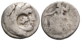KINGS OF MACEDON. Alexander III 'the Great' (336-323 BC). Drachm. Kolophon.
Obv: Head of Herakles right, wearing lion skin; c/m: head of Apollo right ...