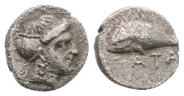 PAPHLAGONIA. Sinope. Tarkumuwa (Datames) (Satrap of Cilicia and Cappadocia, 384-361/0 BC). Obol. Obv: Female head right, with hair in sakkos. Rev: ΔΑΤ...