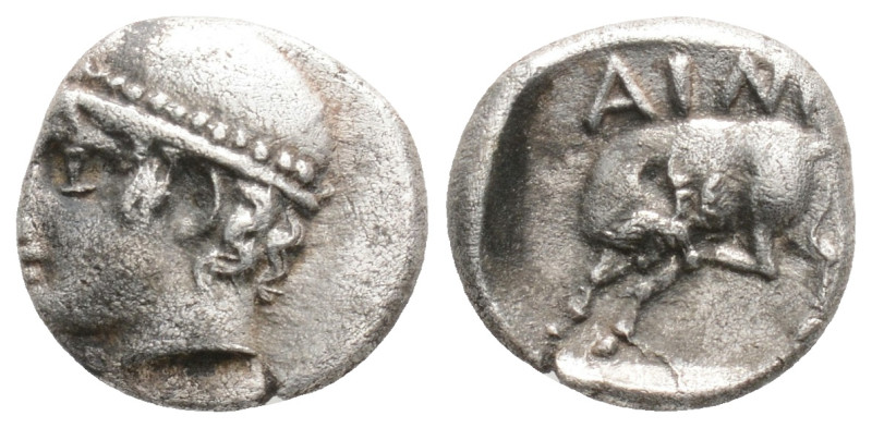 THRACE, Ainos. Circa 421-418 BC. AR Diobol Head of Hermes left wearing petasos /...