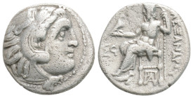 Kings of Macedon. Kolophon. Alexander III "the Great" 336-323 BC. Drachm AR Head of young, beardless 
Herakles right, wearing lion's skin / Zeus enthr...