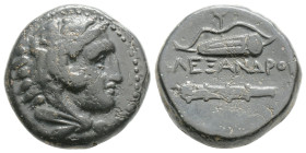 Kingdom of Macedon, Alexander III 'the Great' Æ. Uncertain Macedonian mint, circa 336-323 BC. Head of Herakles to right, 
wearing lion skin headdress ...