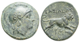 Kings of Thrace, Lysimachos Æ Lysimacheia, 305-281 BC. Head of Athena to right, wearing crested Attic 
helmet / BAΣIΛE[ΩΣ] ΛYΣIMAXOY, lion leaping to ...