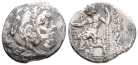 Kingdom of Macedon, Antigonos I Monophthalmos AR Drachm. In the name and types of Alexander III. 
Teos, circa 310-301 BC. Head of Herakles right, wear...