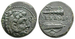 Kingdom of Macedon, Philip III Arrhidaios Æ Unit. In the name and types of Alexander III. Tarsos, circa 323-317 BC. 
Head of Herakles to right wearing...