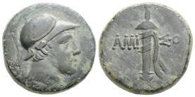 Pontos, Amisos. Time of Mithridates VI. Ca. 120-63 B.C. AE 21 Struck 85-65 B.C. Helmeted head of Ares right / ΑΜΙ-ΣΟΥ, 
ethnic across field, divided b...
