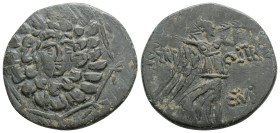 Paphlagonia. Sinope . Time of Mithradates VI, circa 105-90 or 90-85 BC Bronze Æ Aegis with gorgoneion / ΣΙΝΩΠΗΣ,
 Nike advancing right, holding wreath...