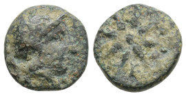 TROAS. Kolone. Chalkous (Circa 4th century BC).Æ Helmeted head of Athena to right / KOΛΩNAEΩN between the rays of an eight-pointed star.
1.2g 10.2mm...