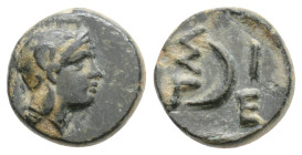 Troas, Sigeion Æ 4th-3rd century BC. Helmeted head of Athena to right / ΣΓ, crescent to left.
1g 9.7mm
