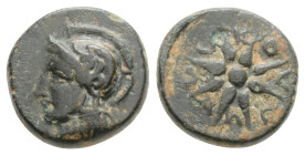 Troas. Kolone circa 400-300 BC. Bronze Æ Helmeted head of Athena left / KOΛΩNAEΩN between the rays of an eight-rayed star.
1.3g 10.2mm